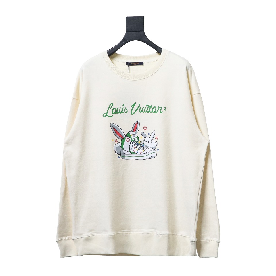 Louis Vuitton Rabbit Fashion Shoes Printed Round Neck Sweatshirt Beige