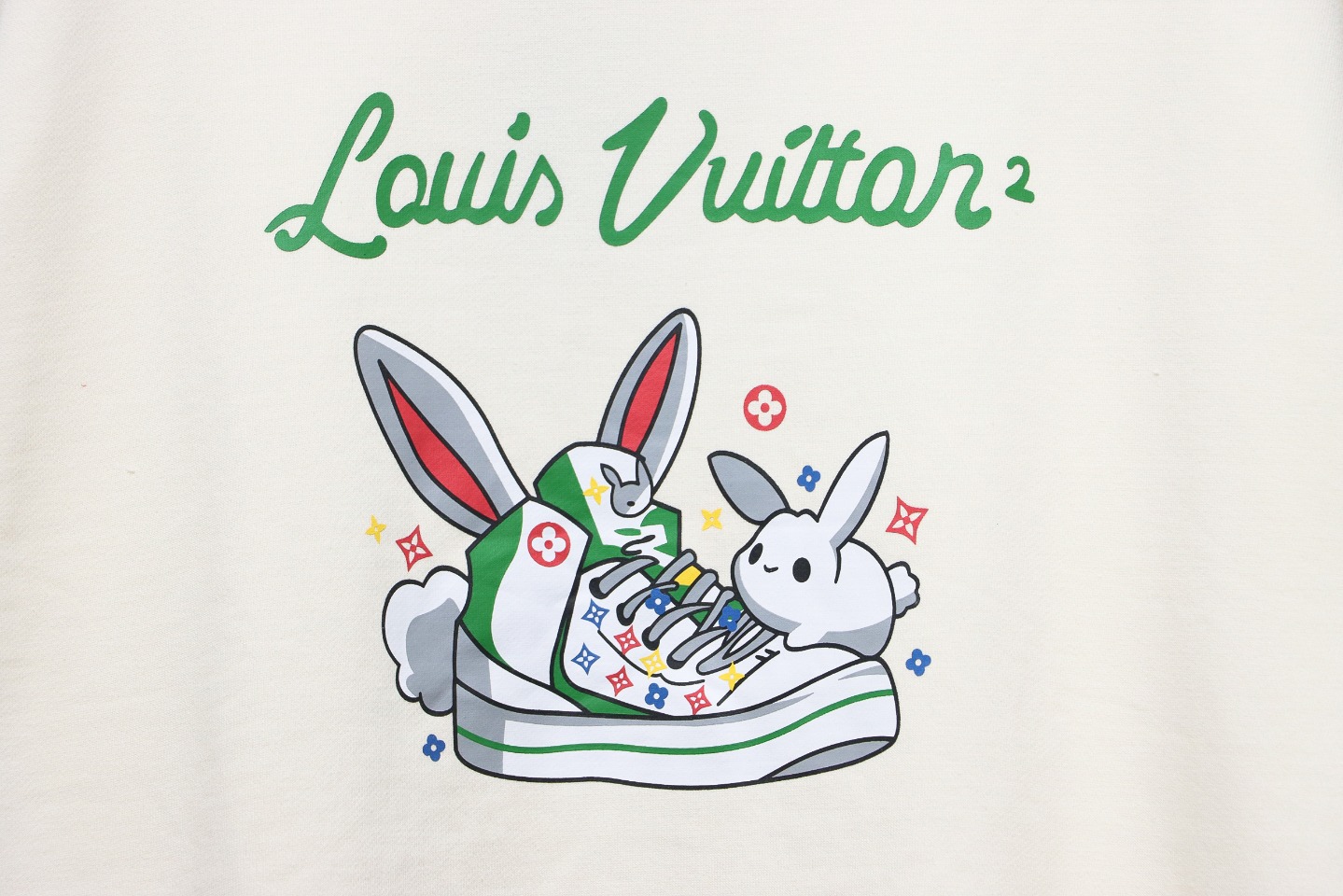 Louis Vuitton Rabbit Fashion Shoes Printed Round Neck Sweatshirt Beige