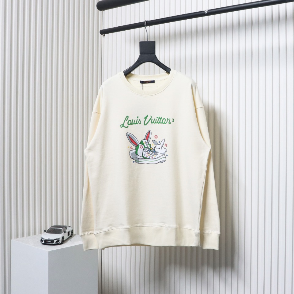 Louis Vuitton Rabbit Fashion Shoes Printed Round Neck Sweatshirt Beige