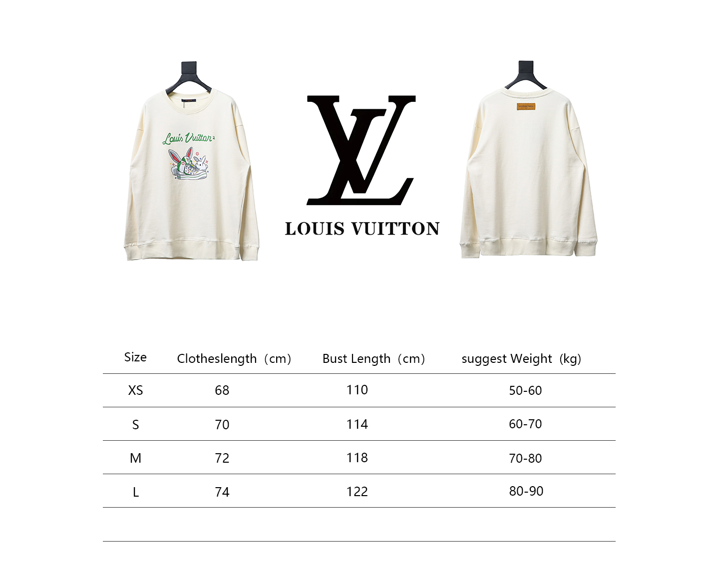 Louis Vuitton Rabbit Fashion Shoes Printed Round Neck Sweatshirt Beige