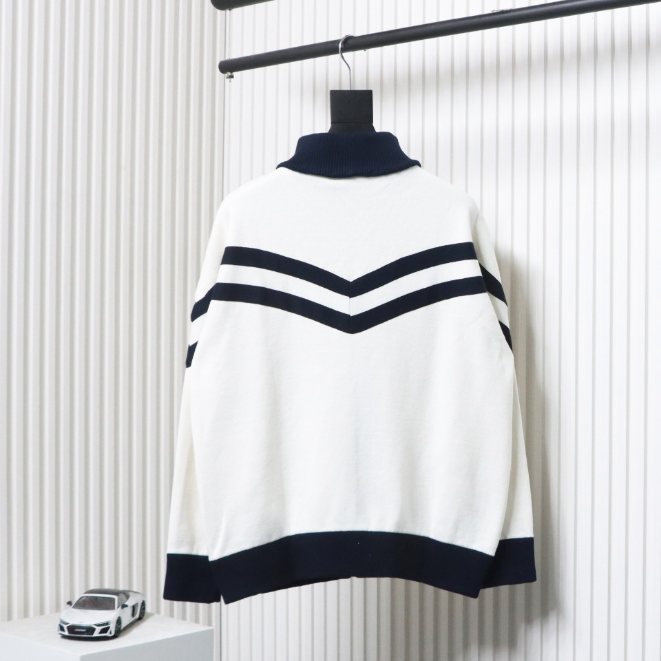 Louis Vuitton Striped Stand Collar Zip-Up Wool Jacket