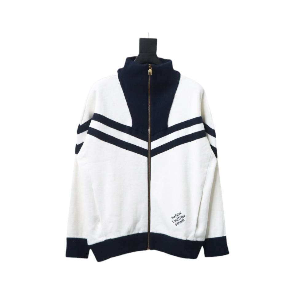 Louis Vuitton Striped Stand Collar Zip-Up Wool Jacket
