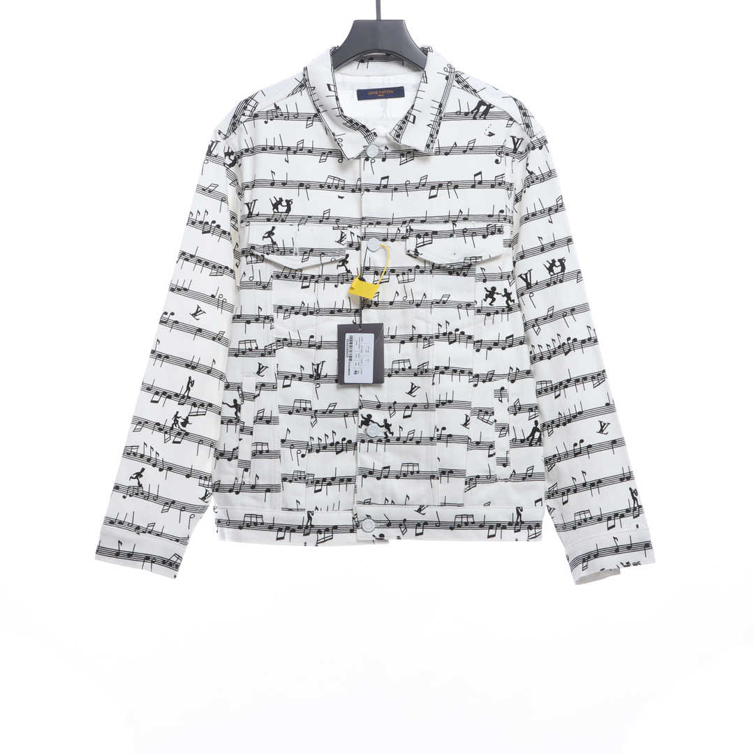 (Special Offer) Louis Vuitton Sheet Music Print Denim Jacket White