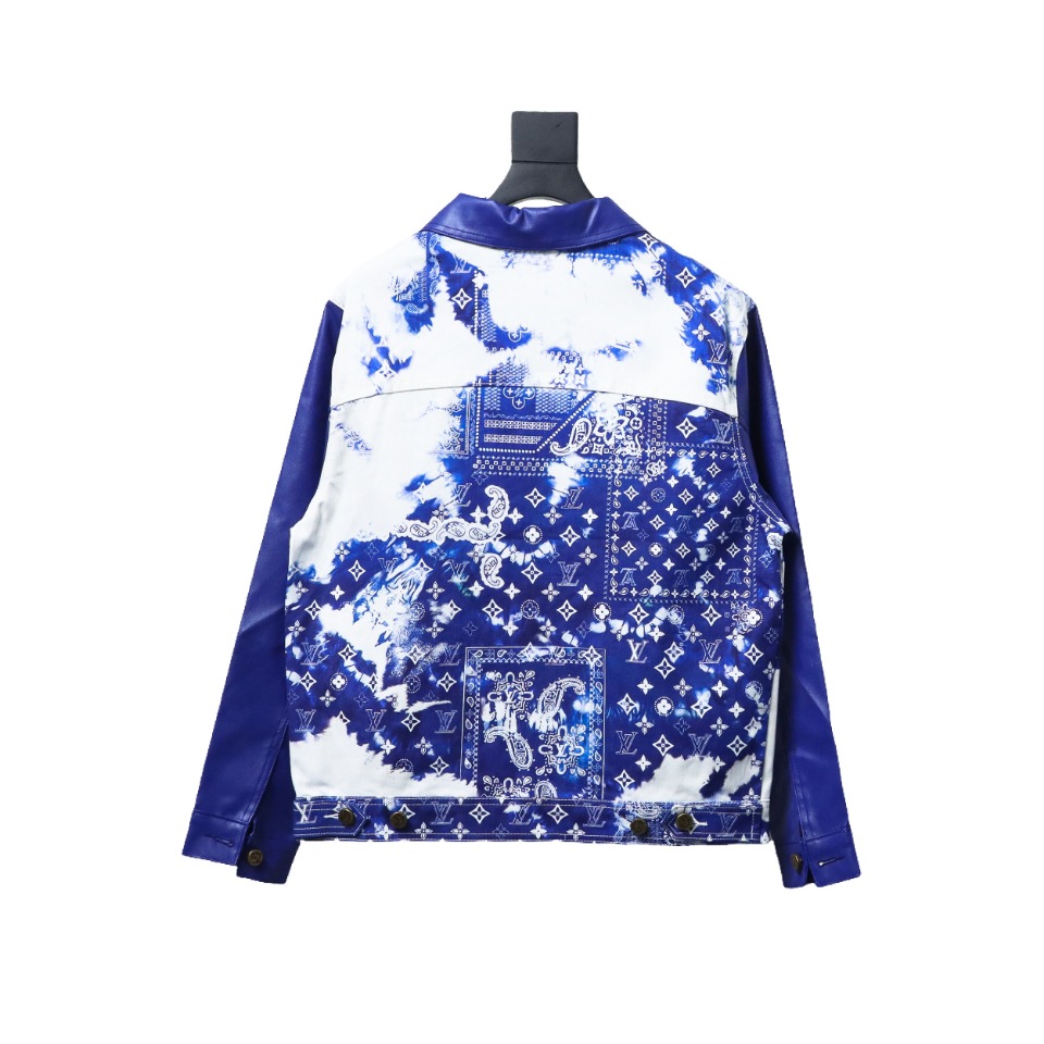Louis Vuitton 22ss New Scarf Print Mixed Leather And Denim Jacket