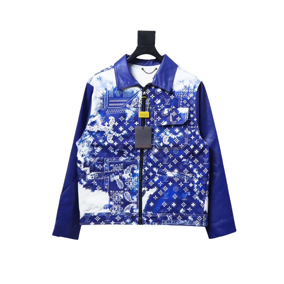Louis Vuitton 22ss New Scarf Print Mixed Leather And Denim Jacket