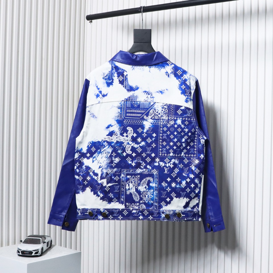 Louis Vuitton 22ss New Scarf Print Mixed Leather And Denim Jacket