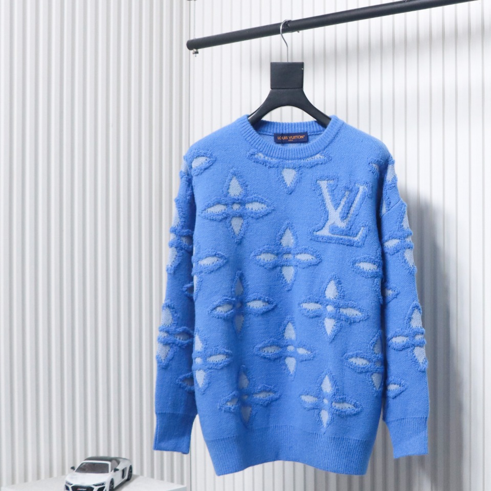 Louis Vuitton 24Fw Jacquard Four-Leaf Clover Logo Crew Neck Sweater
