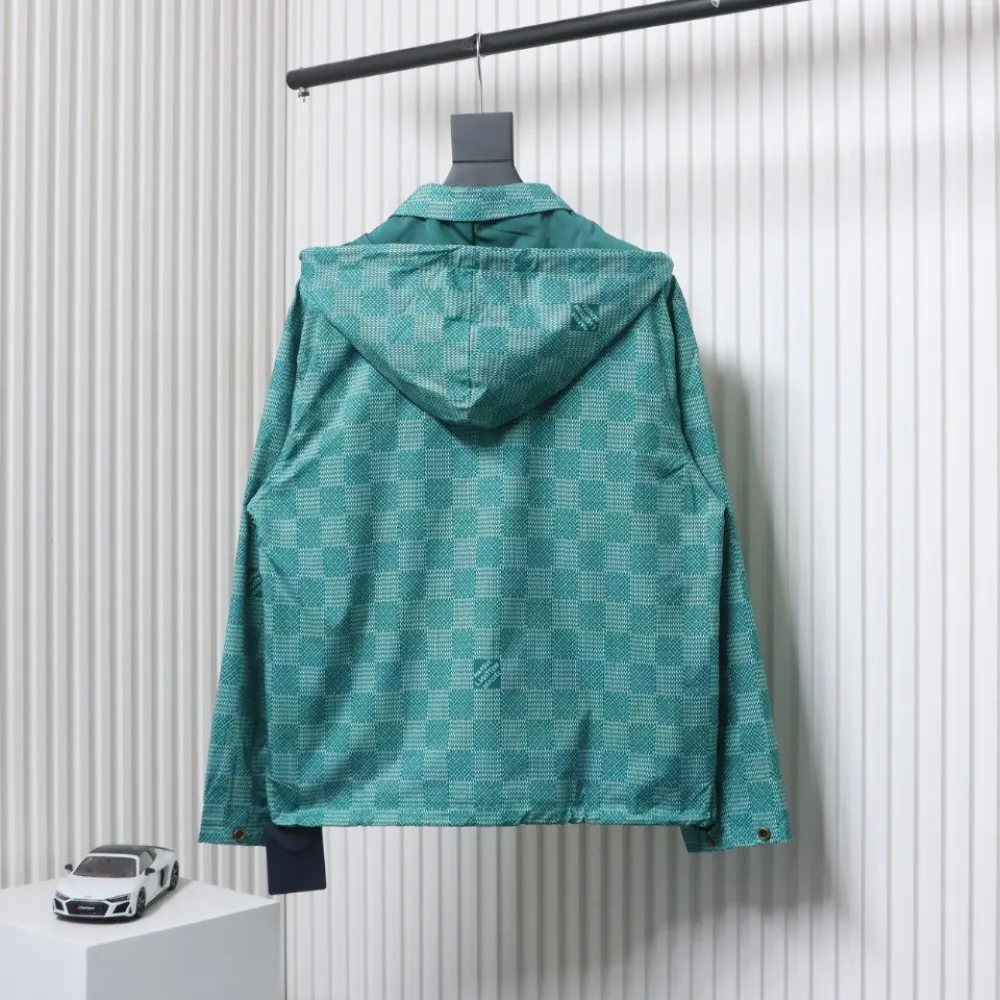 Louis Vuitton 24ss Green Checkered Hooded Windbreaker Jacket