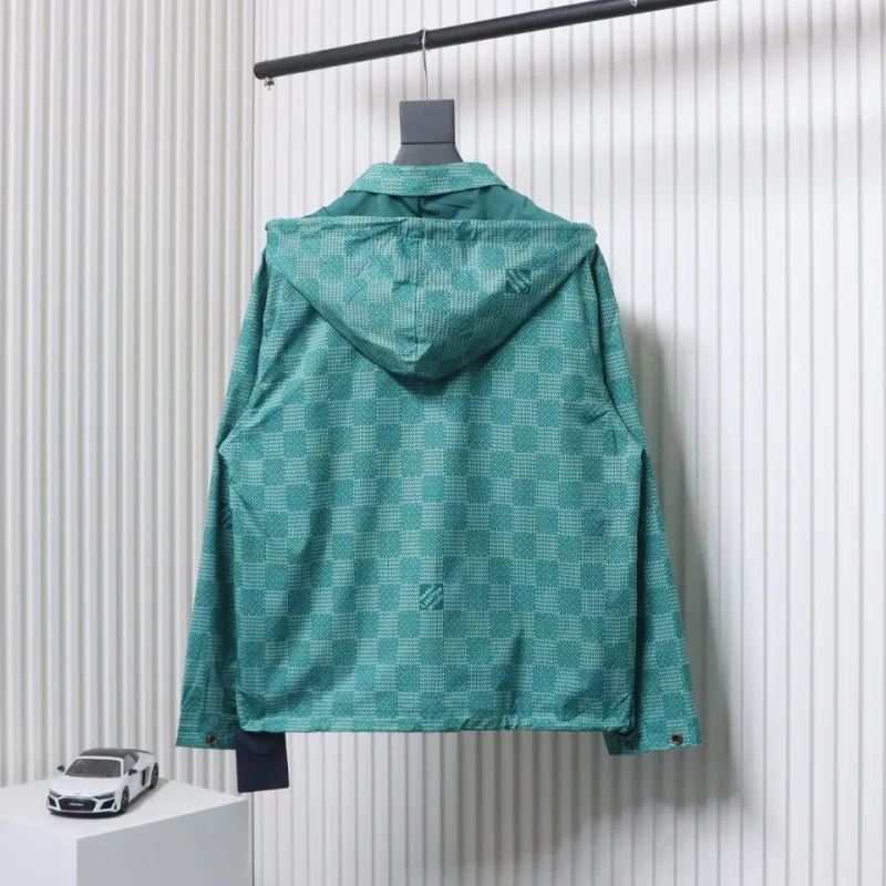 Louis Vuitton 24ss Green Checkered Hooded Windbreaker Jacket