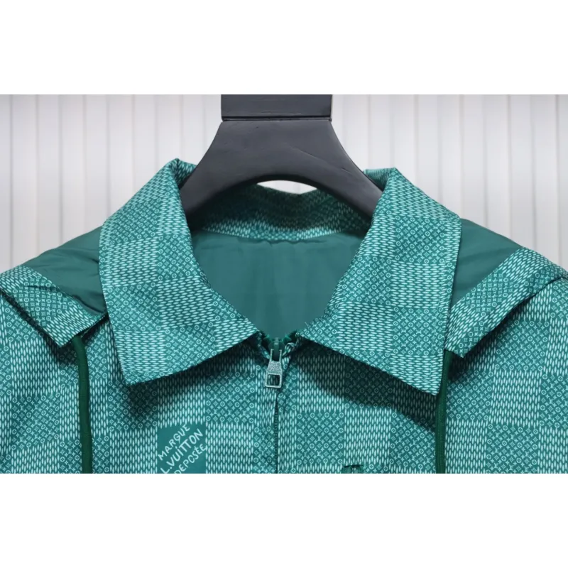 Louis Vuitton 24ss Green Checkered Hooded Windbreaker Jacket