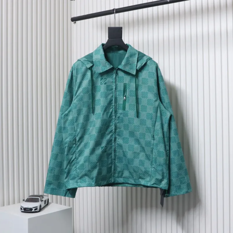 Louis Vuitton 24ss Green Checkered Hooded Windbreaker Jacket