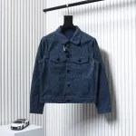 Louis Vuitton Classic All Over Print Monogram Jacquard Workwear Denim Jacket Navy Blue