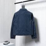 Louis Vuitton Classic All Over Print Monogram Jacquard Workwear Denim Jacket Navy Blue