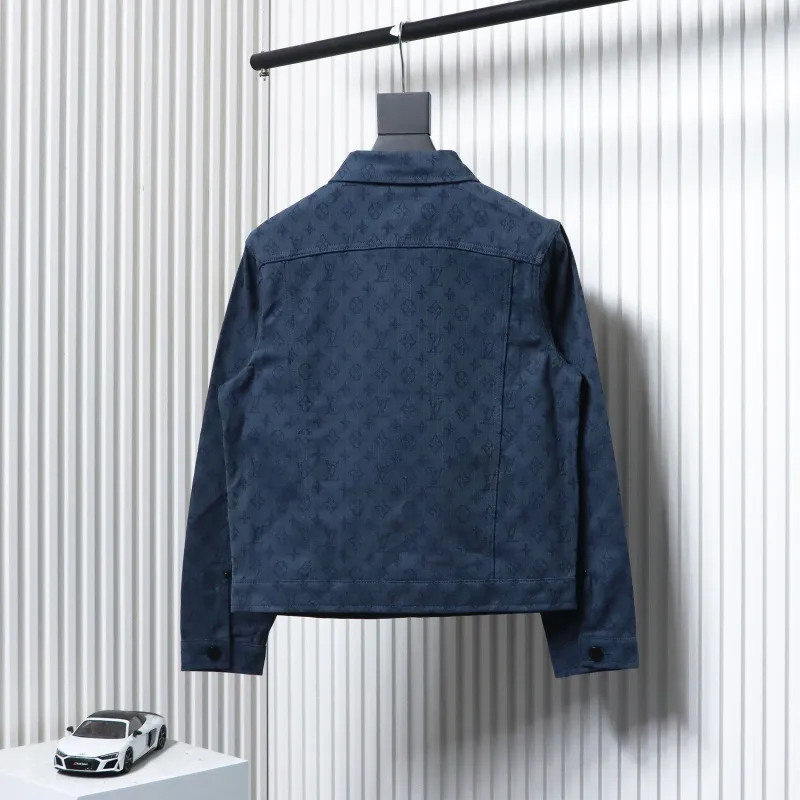 Louis Vuitton Classic All Over Print Monogram Jacquard Workwear Denim Jacket Navy Blue