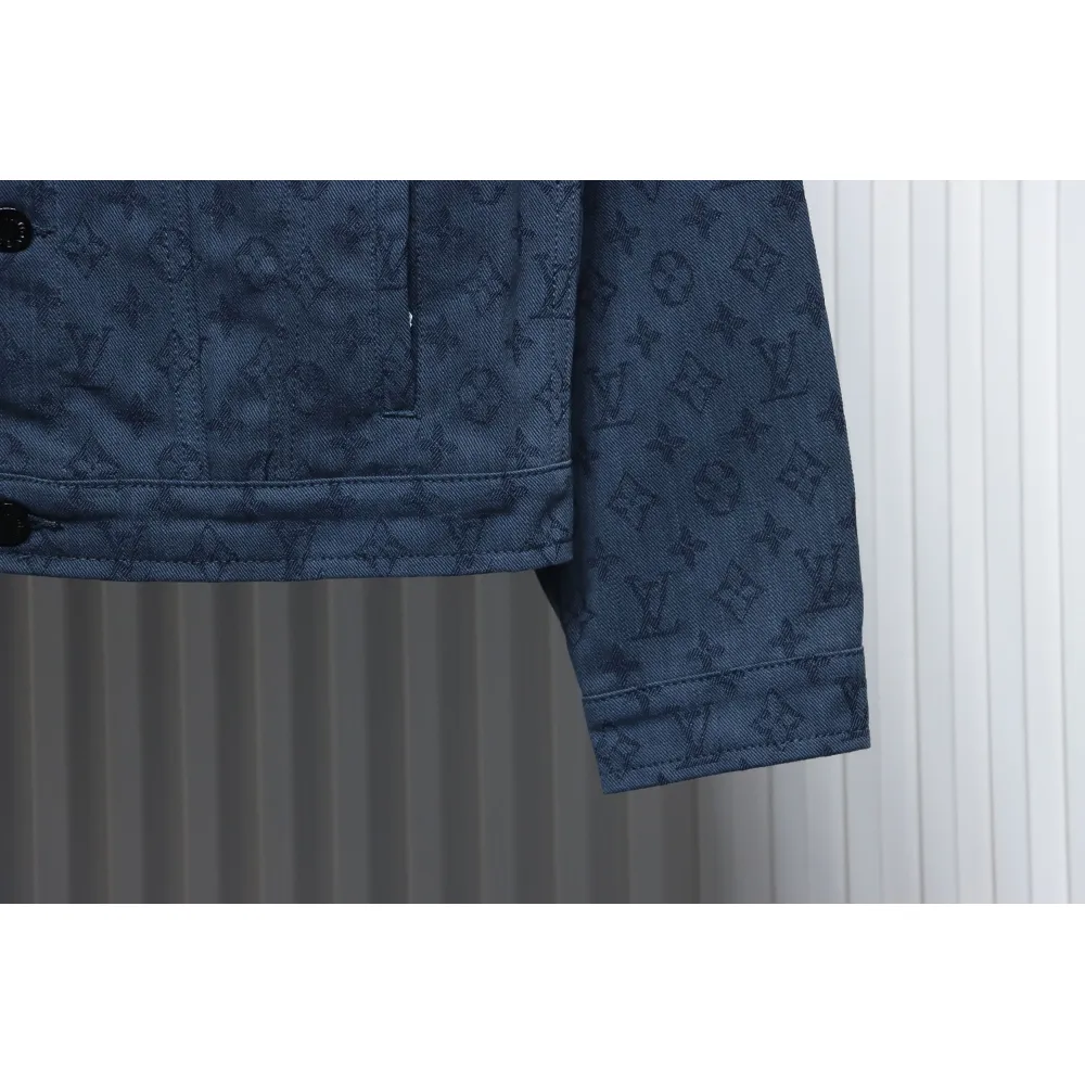 Louis Vuitton Classic All Over Print Monogram Jacquard Workwear Denim Jacket Navy Blue