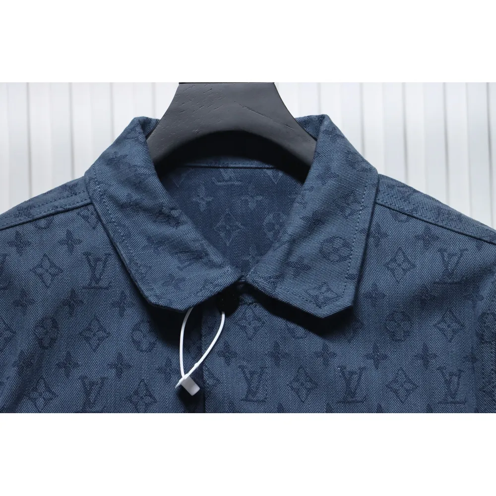 Louis Vuitton Classic All Over Print Monogram Jacquard Workwear Denim Jacket Navy Blue