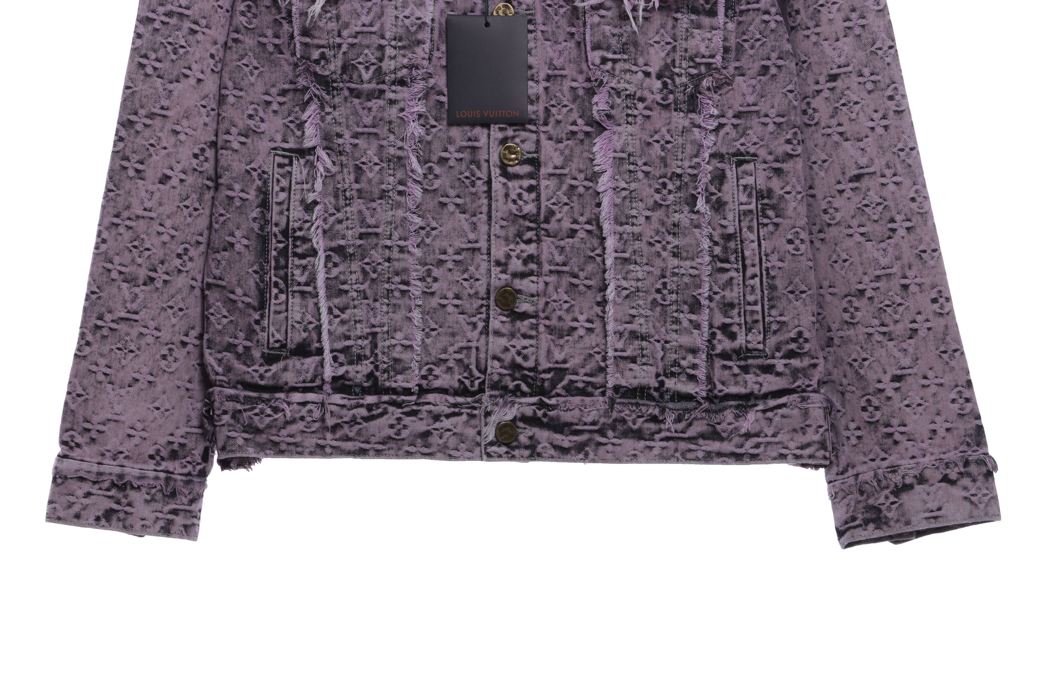Louis Vuitton Distressed Jacquard Fringe Denim Jacket
