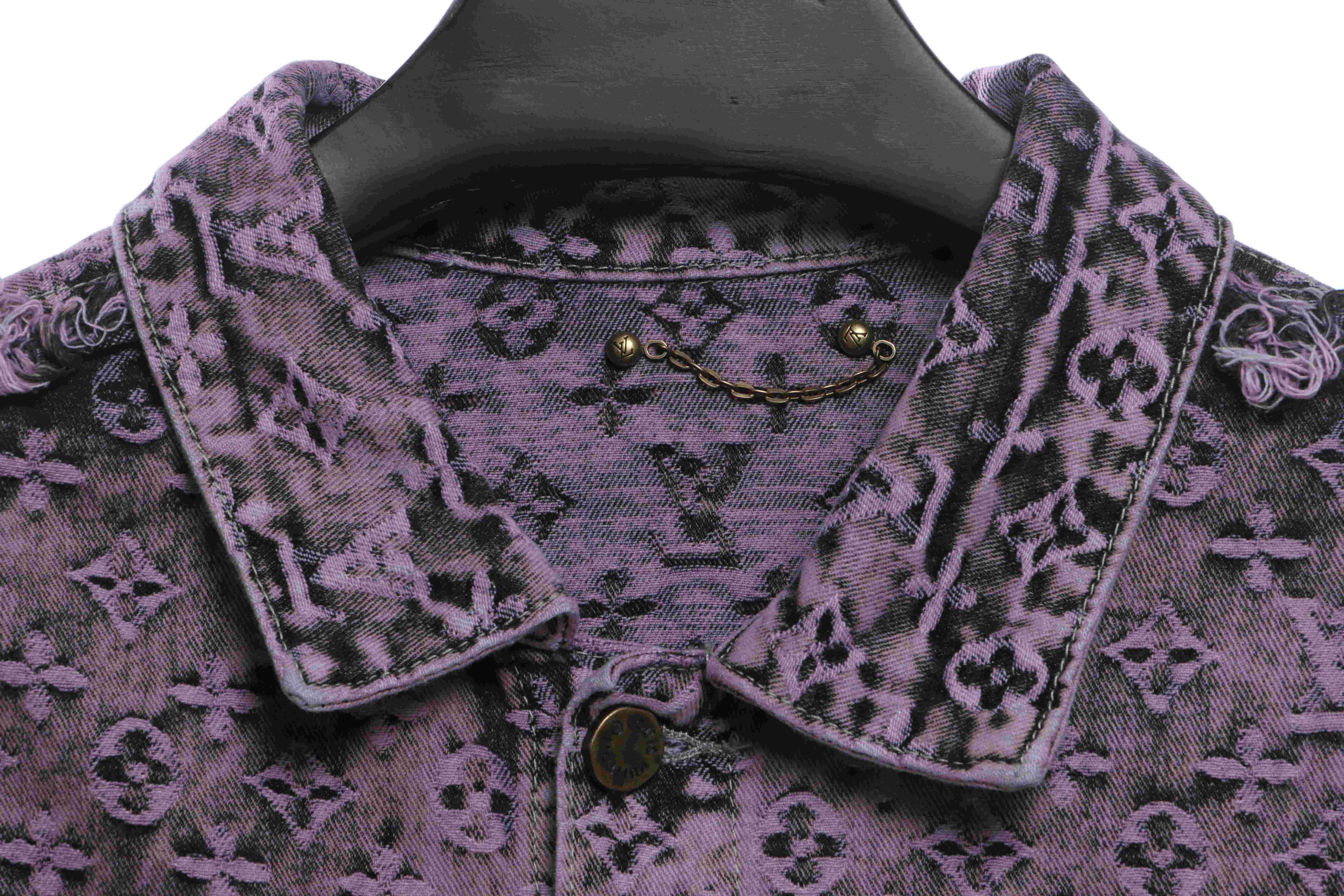 Louis Vuitton Distressed Jacquard Fringe Denim Jacket