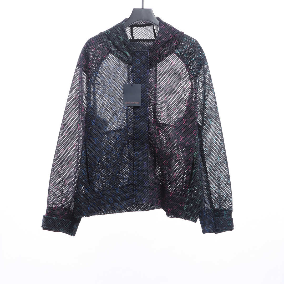 Louis Vuitton Gradient Old Flower Mesh Hooded Jacket Black