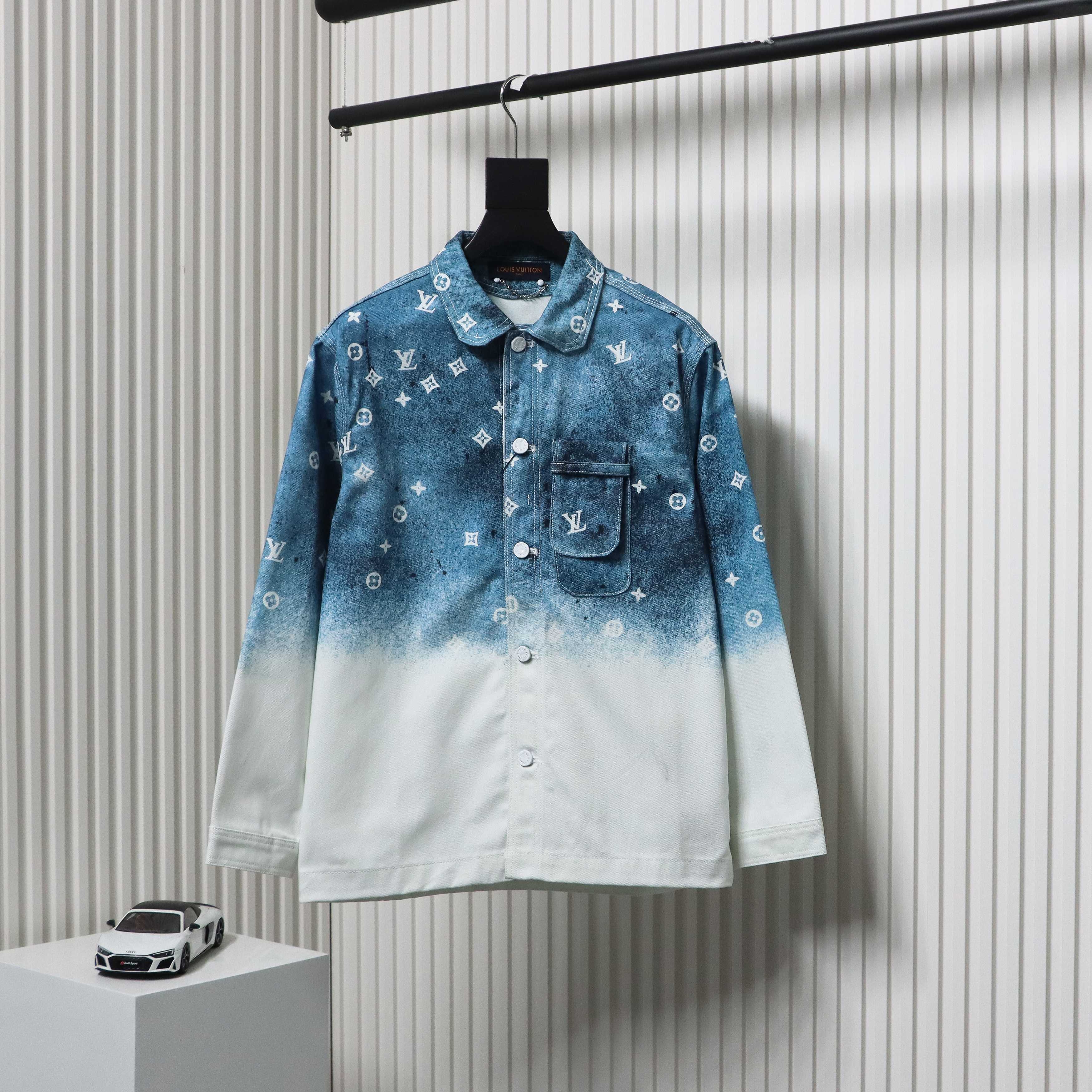 Louis Vuitton Gradient Starry Gray Denim Jacket Blue And White