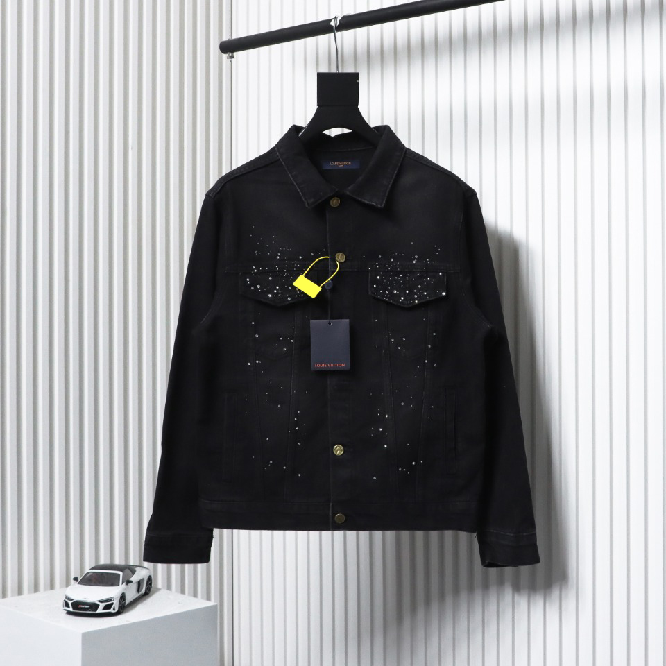 Louis Vuitton Gypsophila Hot Diamond Embroidered Denim Jacket Black