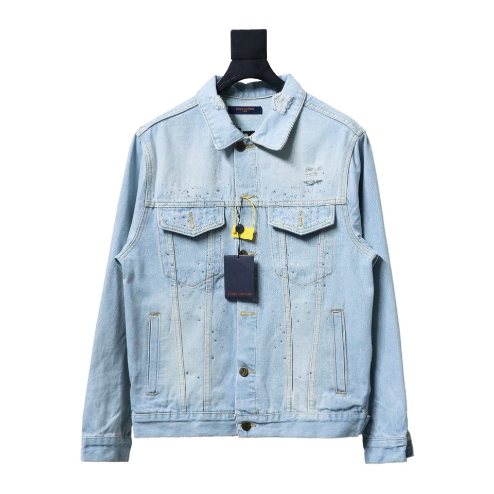 Louis Vuitton Gypsophila Hot Diamond Embroidered Denim Jacket Blue