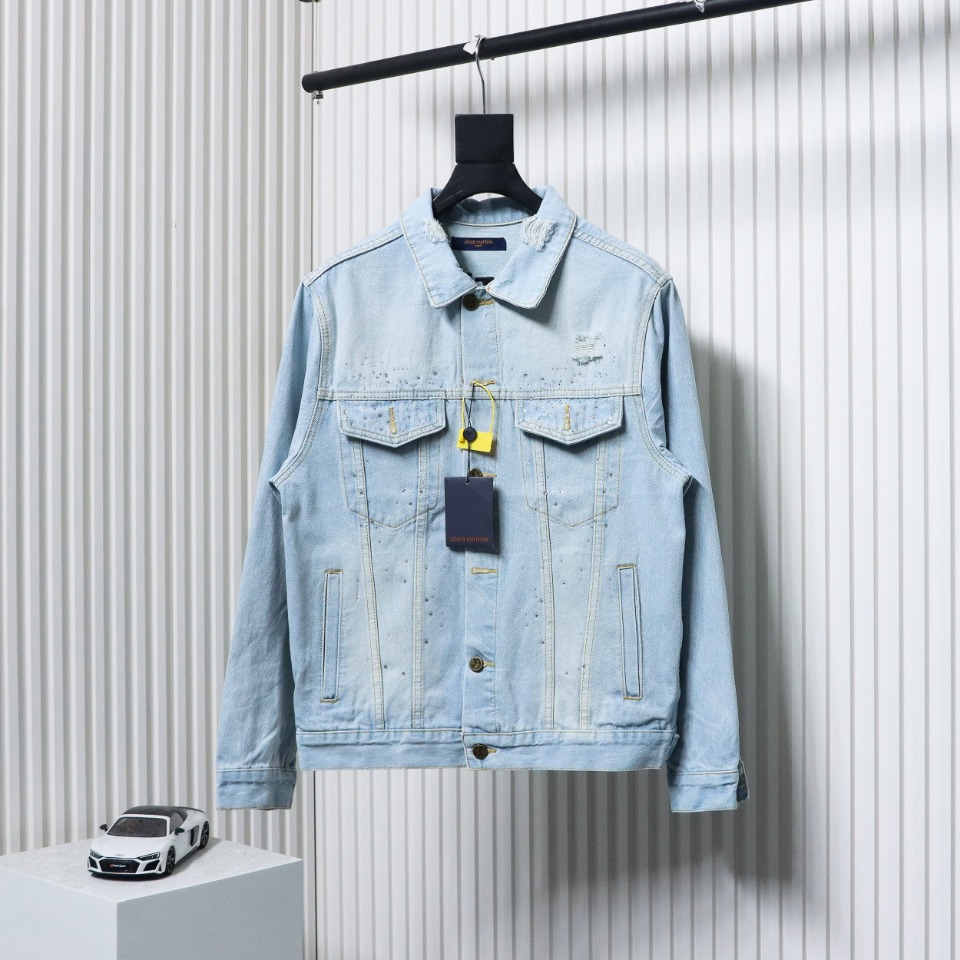 Louis Vuitton Gypsophila Hot Diamond Embroidered Denim Jacket Blue