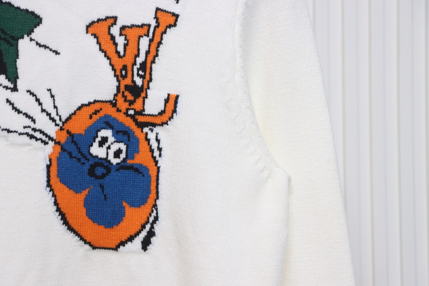 Louis Vuitton Kiddie Paper Plane Knitted Jacquard Round Neck Pullover Sweater