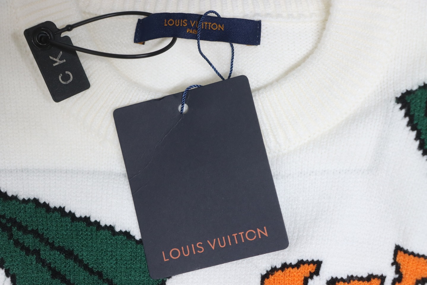 Louis Vuitton Kiddie Paper Plane Knitted Jacquard Round Neck Pullover Sweater