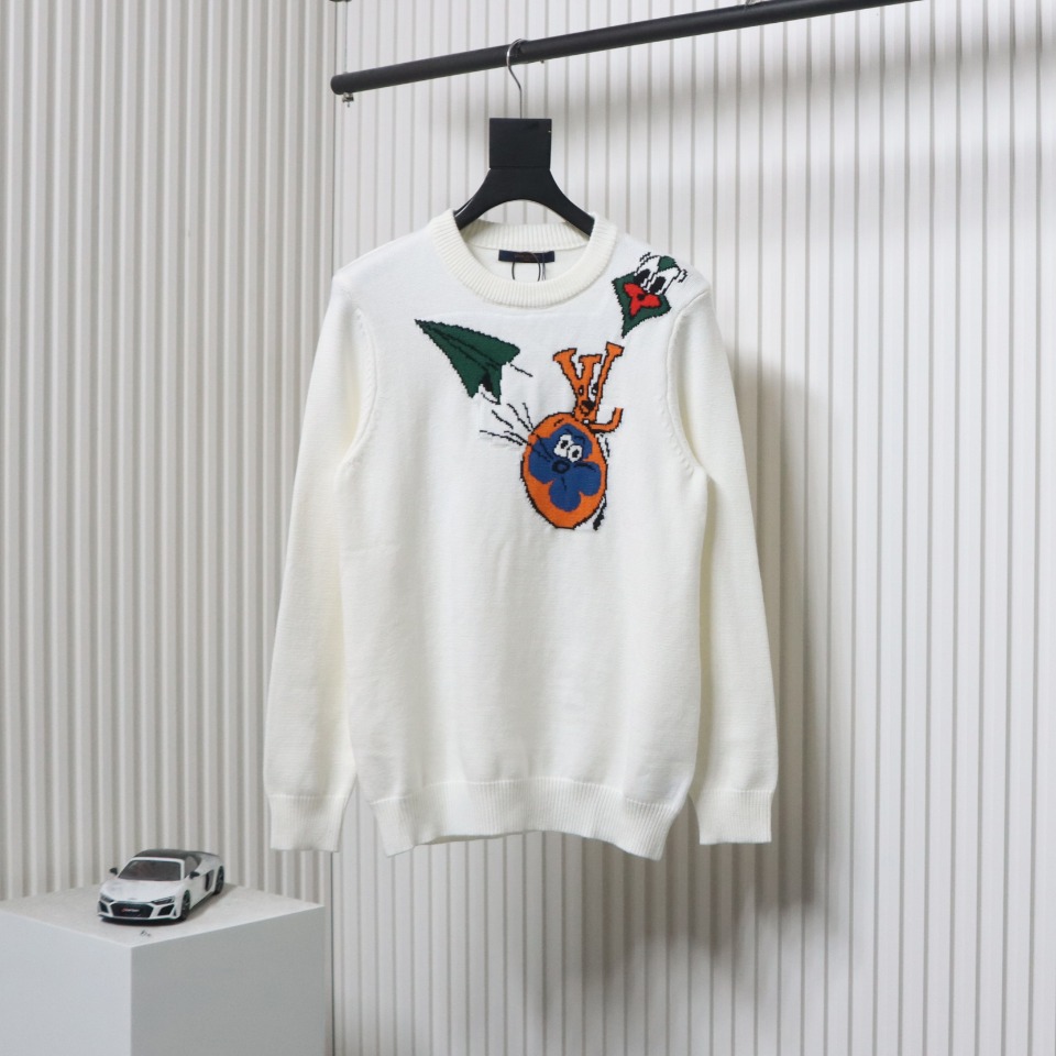 Louis Vuitton Kiddie Paper Plane Knitted Jacquard Round Neck Pullover Sweater