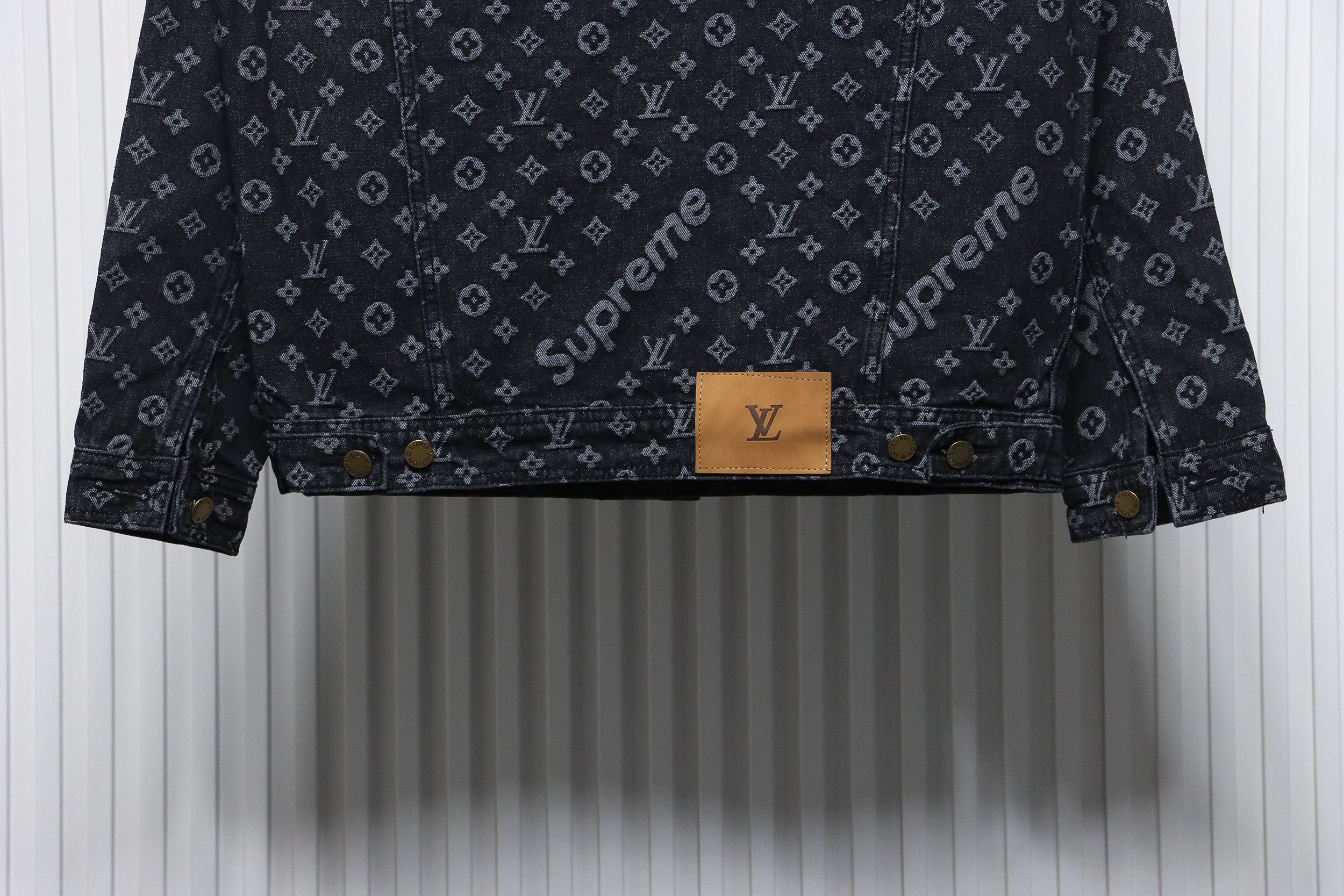 Louis Vuitton x Supreme All Over Print Denim Jacket Black