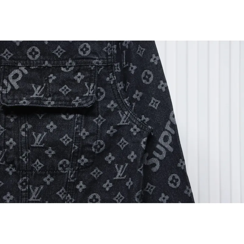 Louis Vuitton x Supreme All Over Print Denim Jacket Black