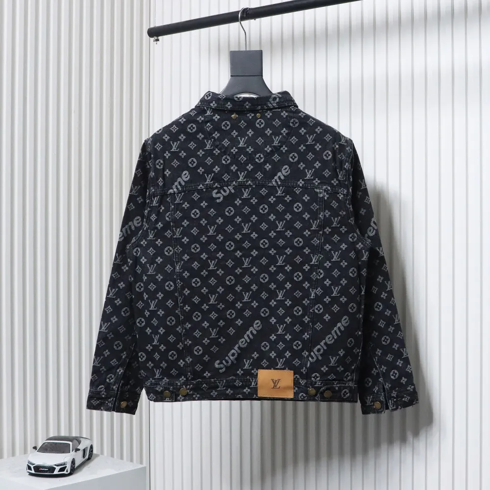 Louis Vuitton x Supreme All Over Print Denim Jacket Black