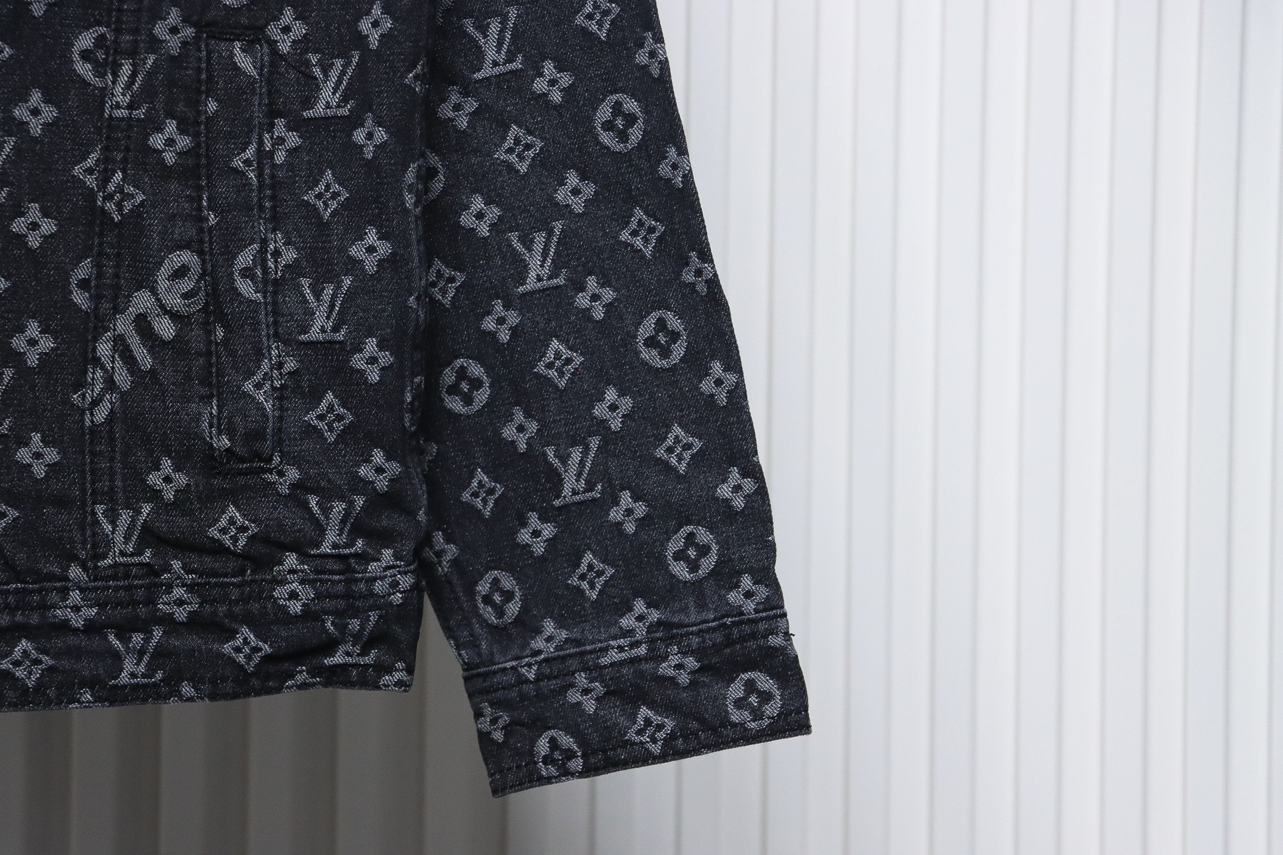 Louis Vuitton x Supreme All Over Print Denim Jacket Black