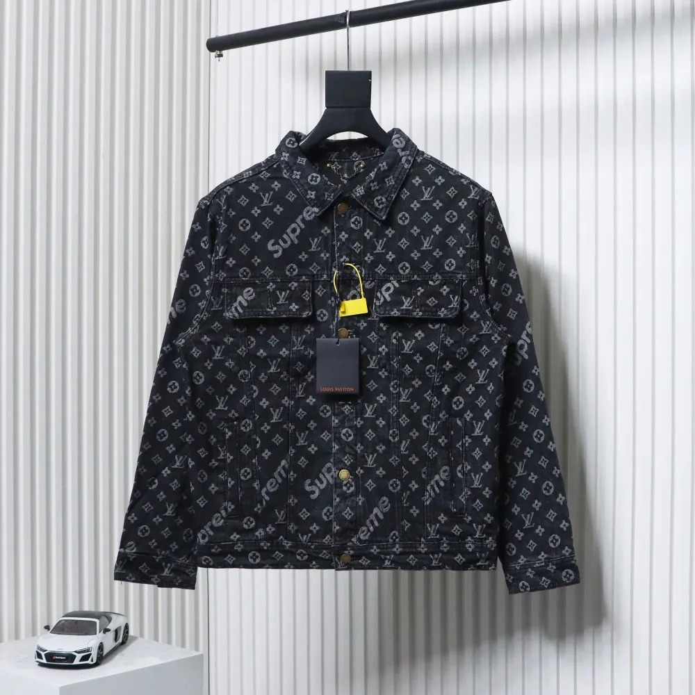 Louis Vuitton x Supreme All Over Print Denim Jacket Black
