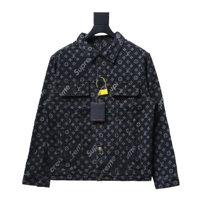 Louis Vuitton x Supreme All Over Print Denim Jacket Black 01