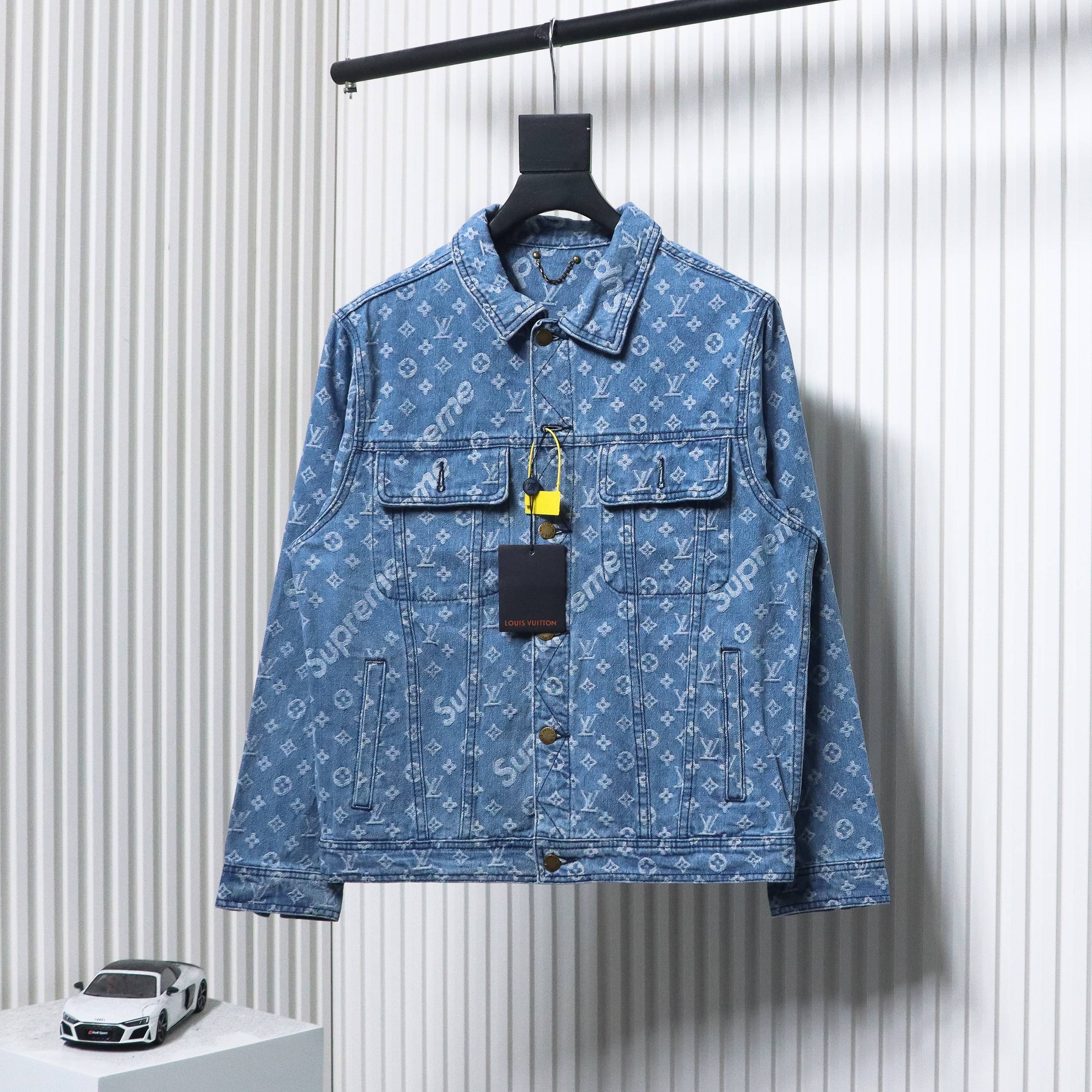 Louis Vuitton x Supreme All Over Print Denim Jacket Blue