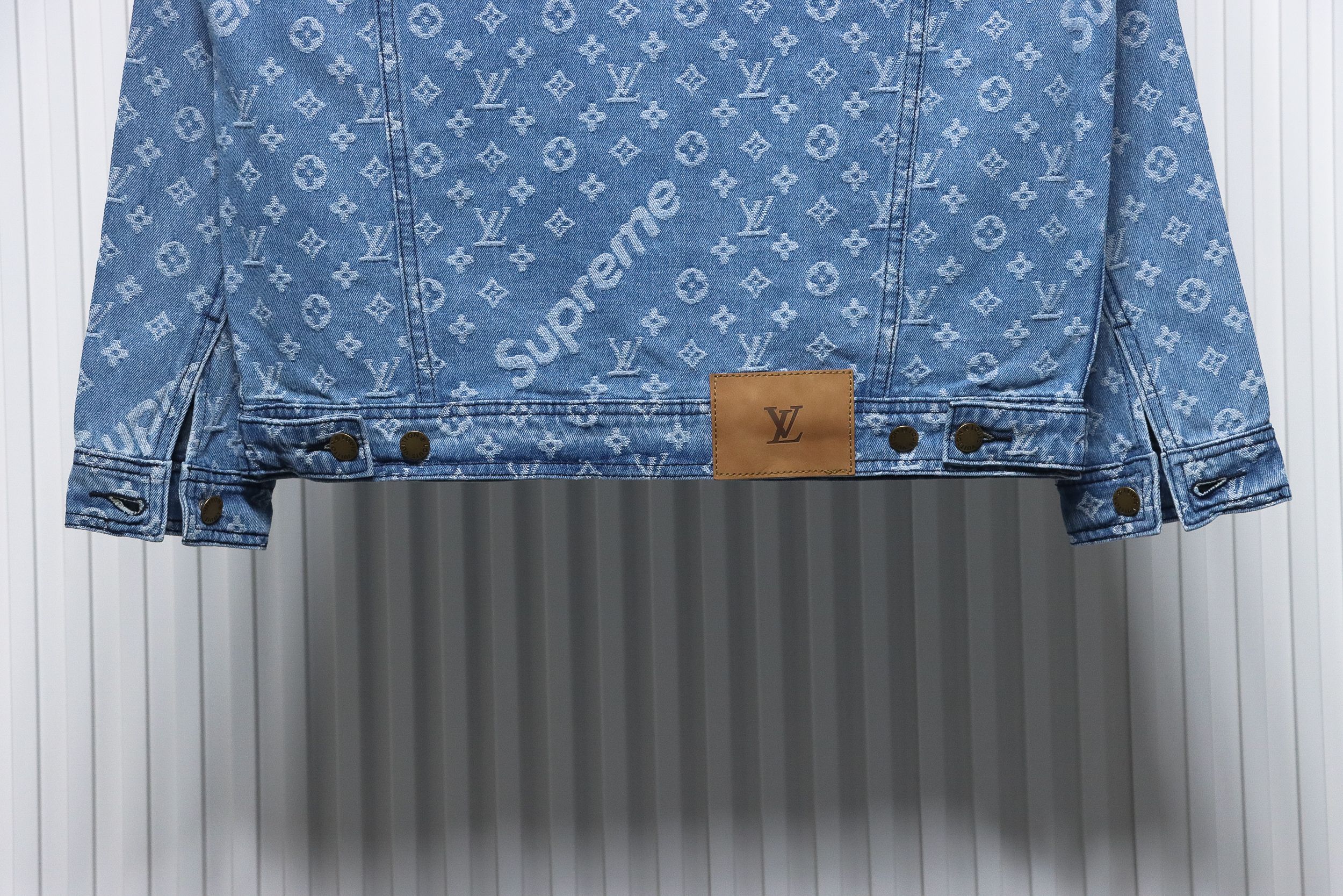 Louis Vuitton x Supreme All Over Print Denim Jacket Blue