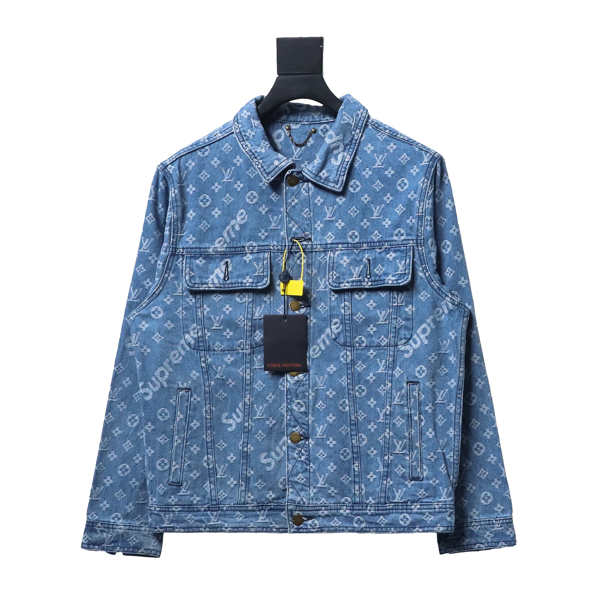 Louis Vuitton x Supreme All Over Print Denim Jacket Blue