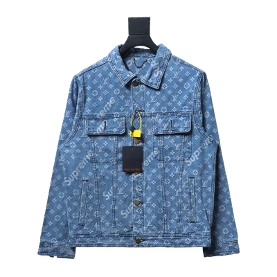 Louis Vuitton x Supreme All Over Print Denim Jacket Blue 01