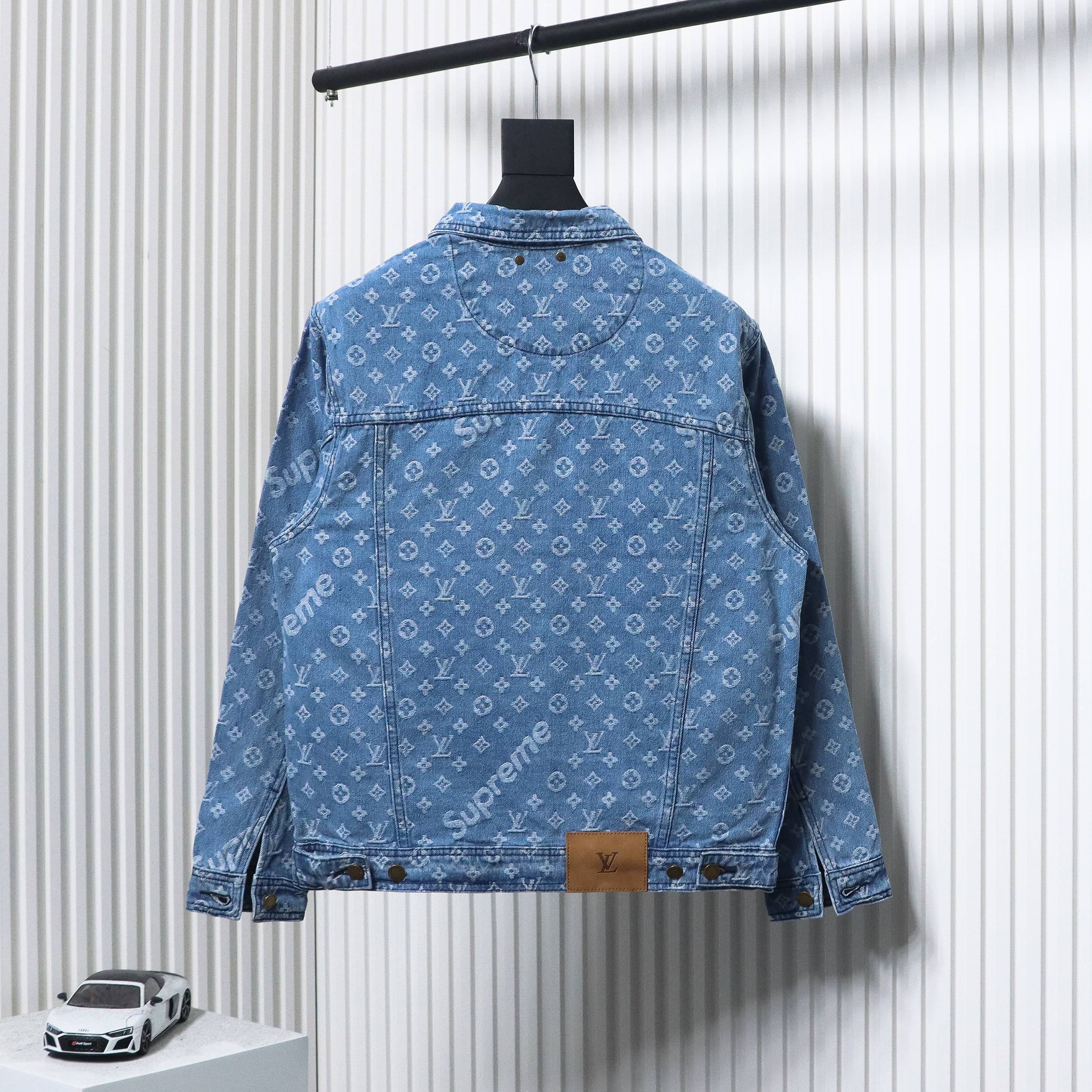 Louis Vuitton x Supreme All Over Print Denim Jacket Blue