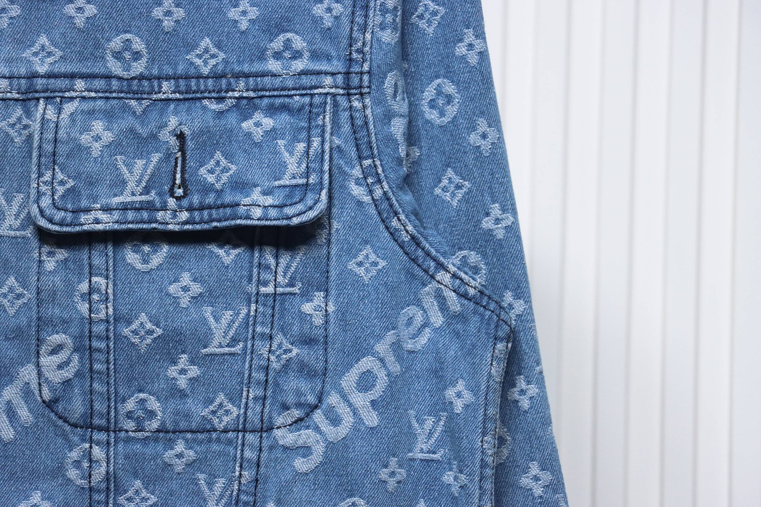Louis Vuitton x Supreme All Over Print Denim Jacket Blue