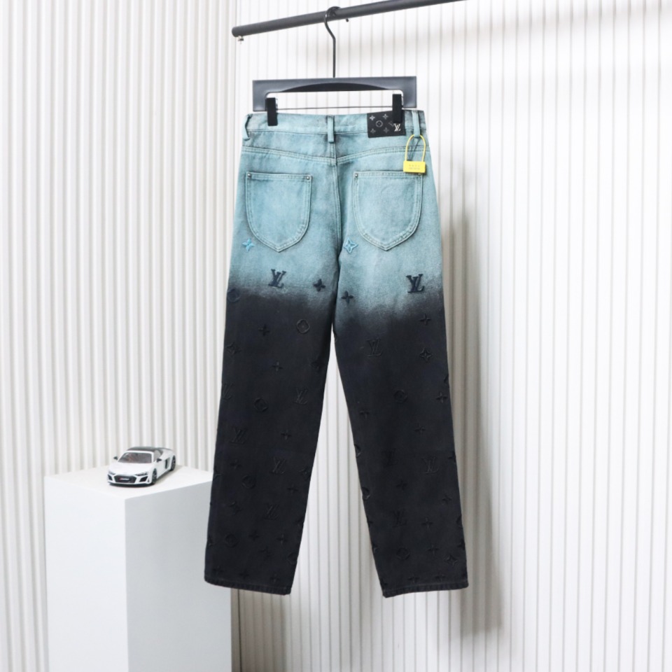 Louis Vuitton 24Fw All-Over Embroidered Monogram Gradient Washed Jeans