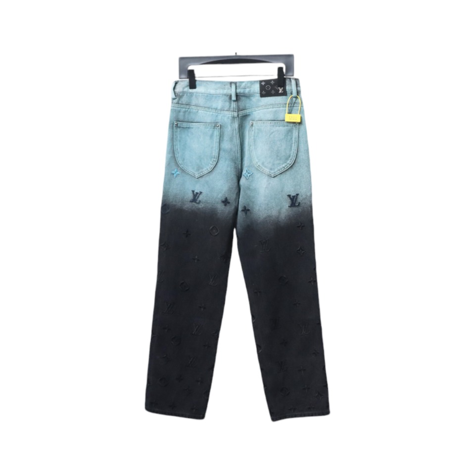 Louis Vuitton 24Fw All-Over Embroidered Monogram Gradient Washed Jeans