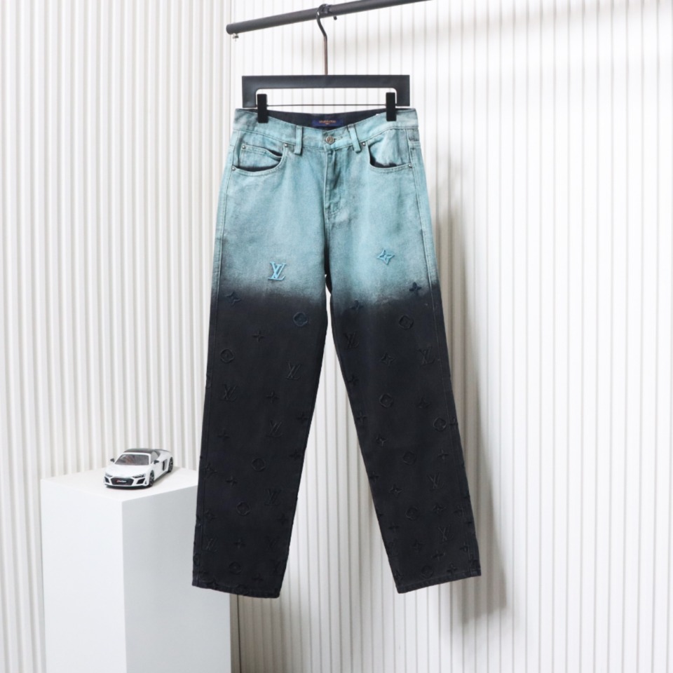 Louis Vuitton 24Fw All-Over Embroidered Monogram Gradient Washed Jeans