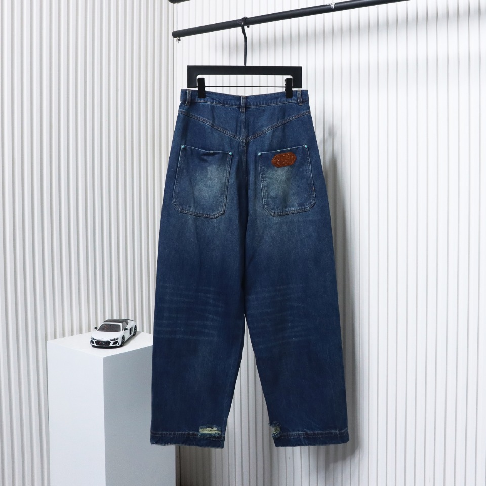 Louis Vuitton 24Fw Enamel Button Washed Distressed Cargo Jeans