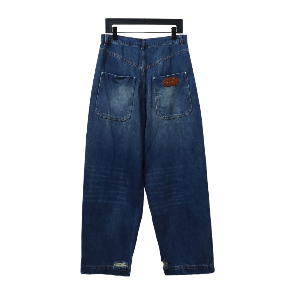 Louis Vuitton 24Fw Enamel Button Washed Distressed Cargo Jeans