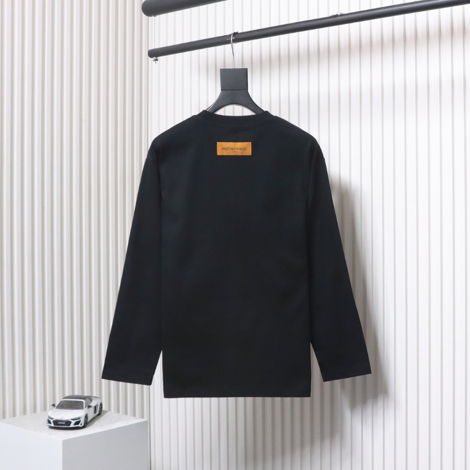 Louis Vuitton 24Fw Small Blue Flower Logo Embroidered Letters Long Sleeve T-shirt Black