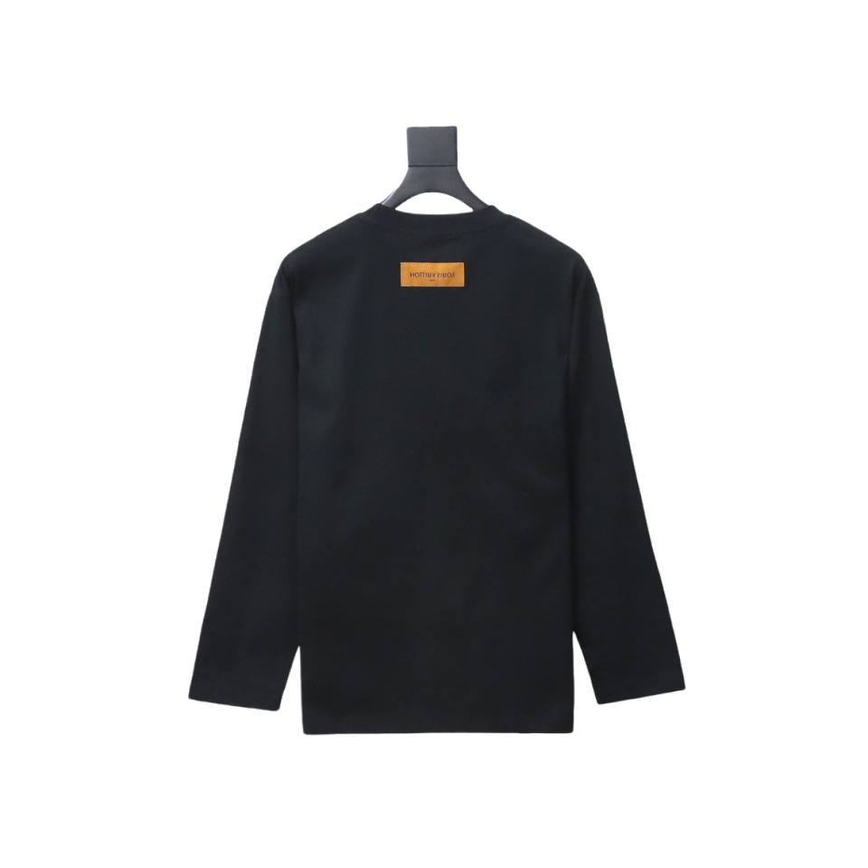 Louis Vuitton 24Fw Small Blue Flower Logo Embroidered Letters Long Sleeve T-shirt Black