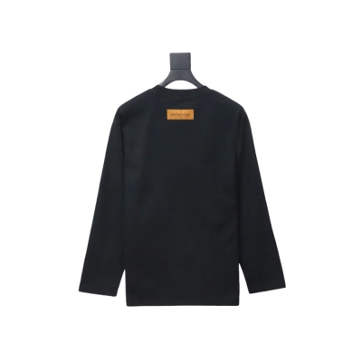 Louis Vuitton 24Fw Small Blue Flower Logo Embroidered Letters Long Sleeve T-shirt Black 02